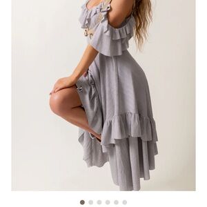 Joyfolie Odile Silver Gray Ruffle Midi Dress NWT